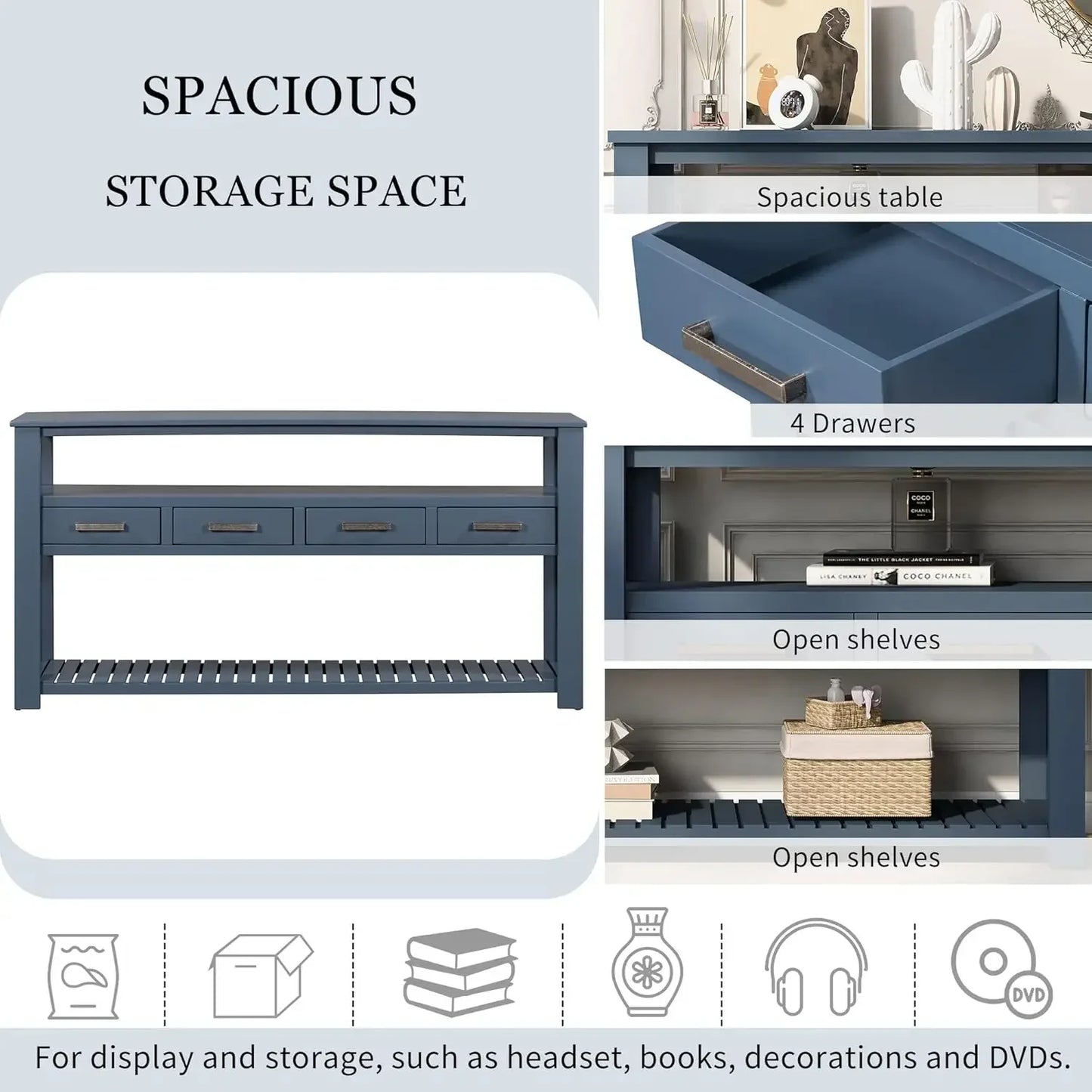 Modern Wood Console Table with Drawers Shelves
