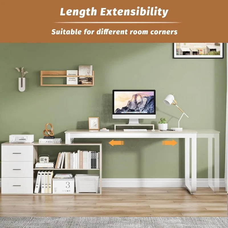 L Shaped Desk with Drawers and Shelves