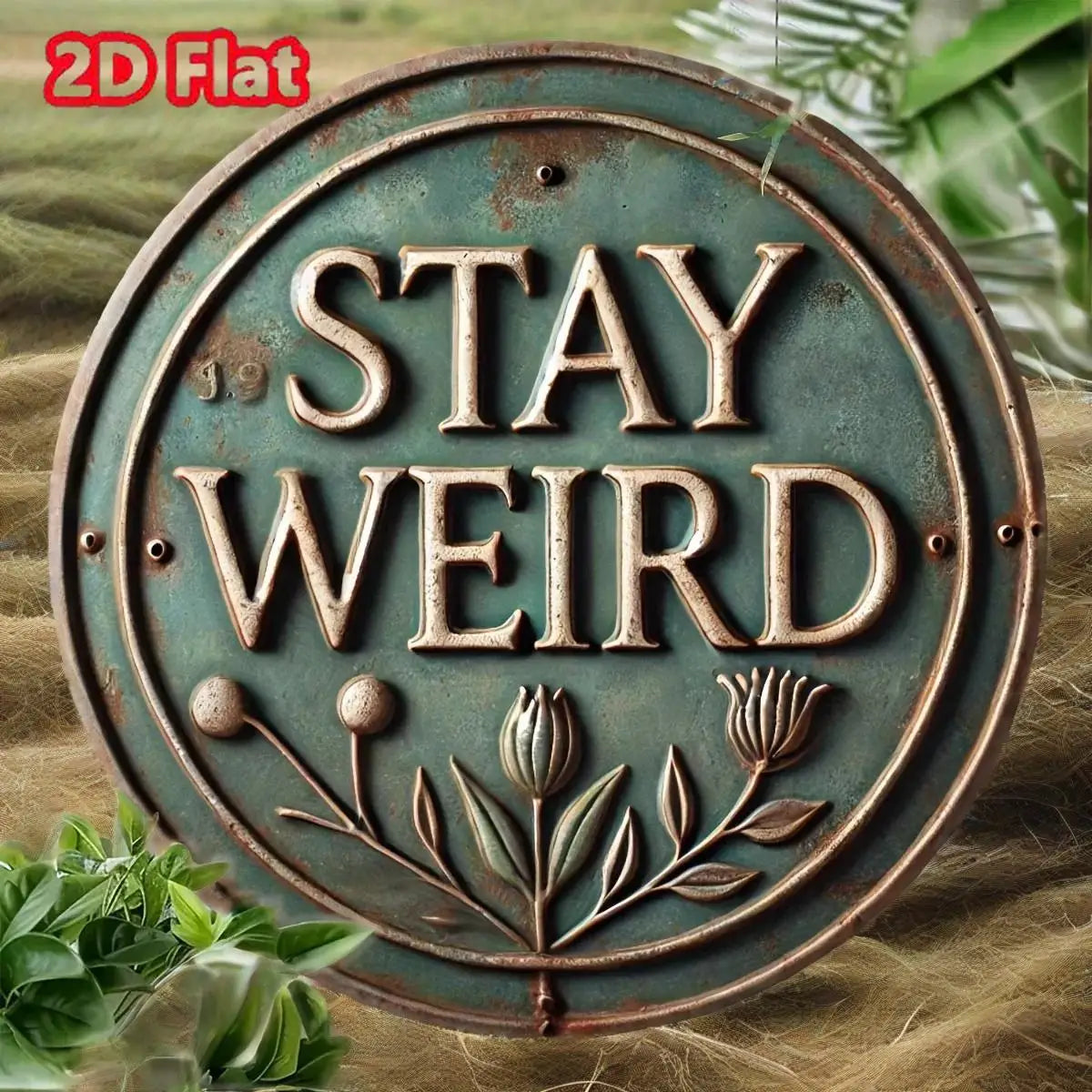 "STAY Weird" Vintage Round Metal Sign