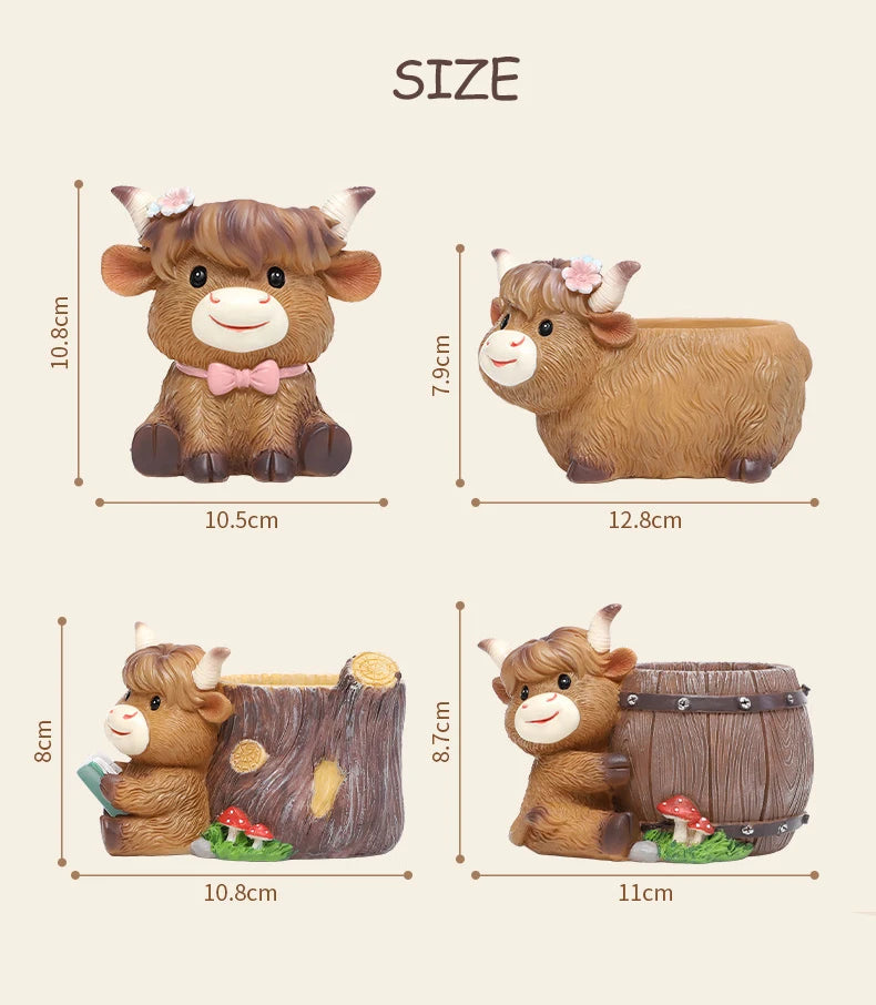 Cute Highland Cow Small Planter Office Desk