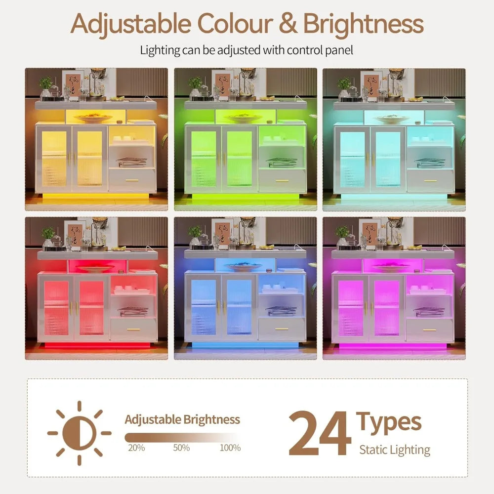 Wireless Charging LED Coffee Bar Cabinet