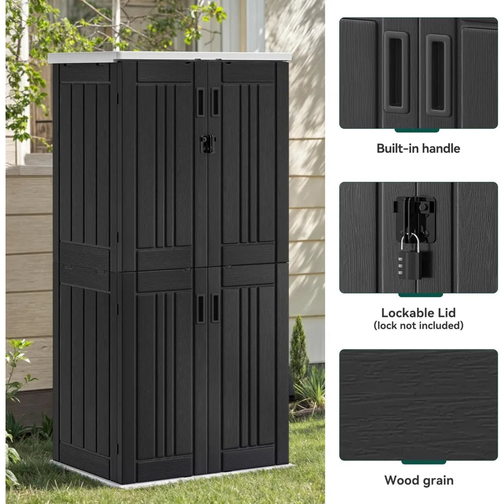 Waterproof vertical shed with 4-tier storage