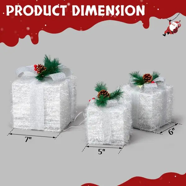 3-Piece White Lighted Gift Box Christmas Decorations