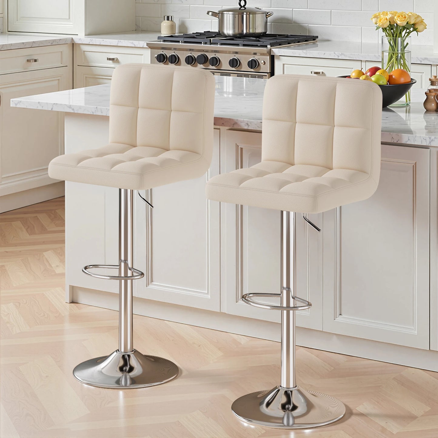 2 PCS Set Counter Stools With Footrest Adjustable