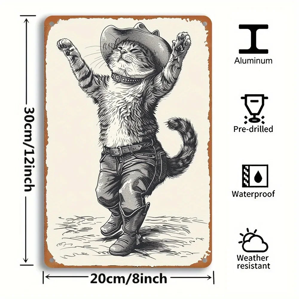 Tin Sign Cowboy Cat Wall Decor Signs