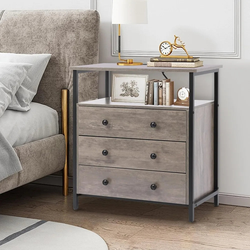 27" W Nightstand with Charging Station, Adjustable Drawers