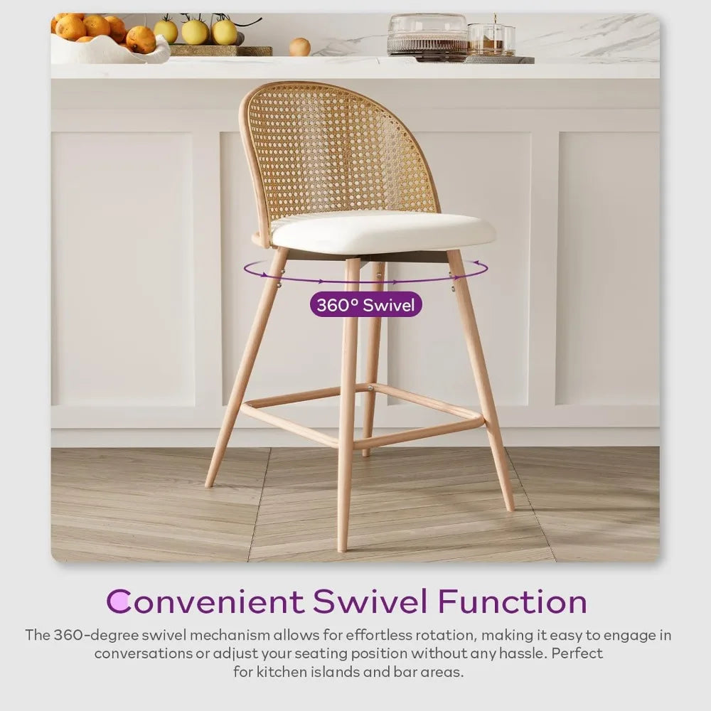 Rattan Backrest Swivel Counter Bar Stools Set of 2