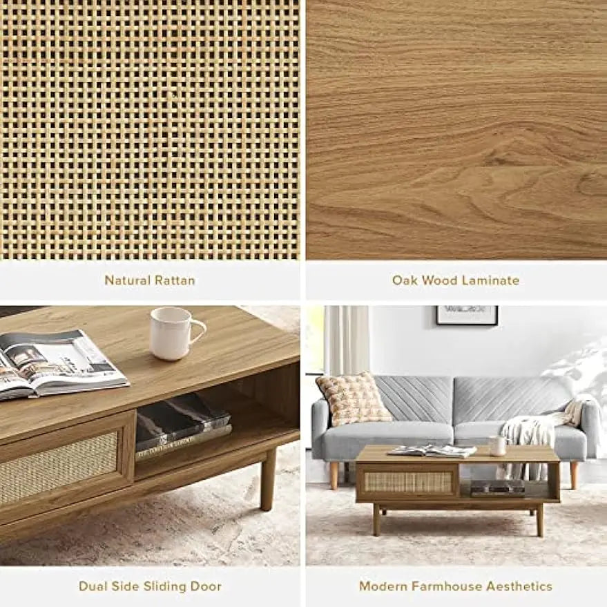 Modern Retro Boho Natural Rattan Coffee Table