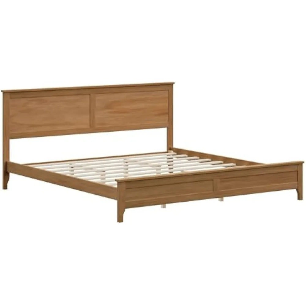 Contemporary Wooden King Bed with Headboard