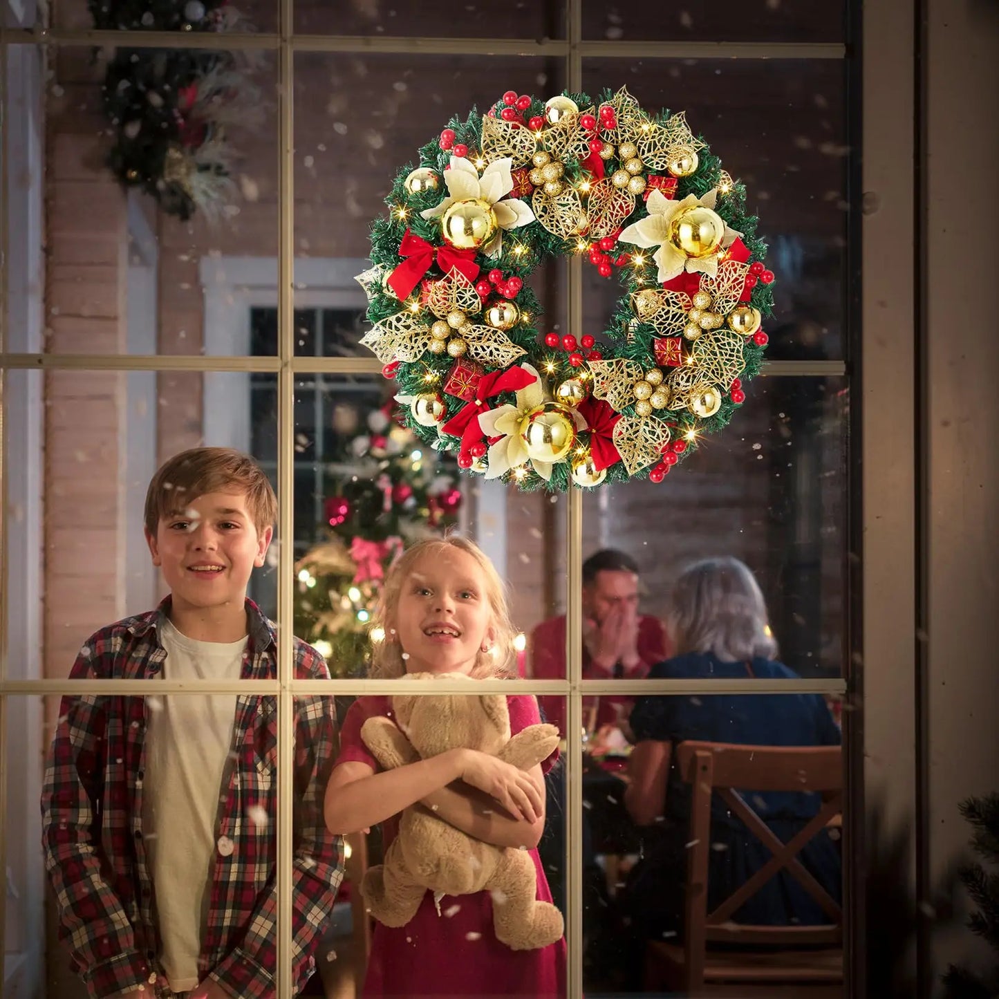 Pre-Lit Christmas Wreath, Battery Operated Christmas Wreath