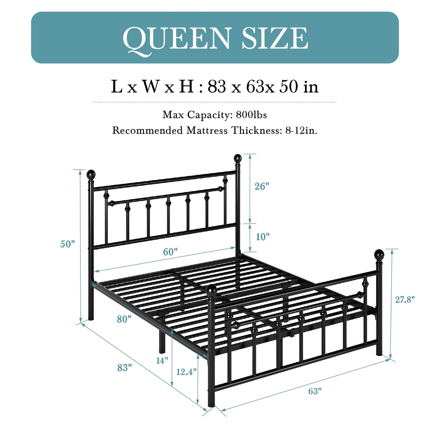 Iron-Art Victorian Style Metal Platform Bed Frame