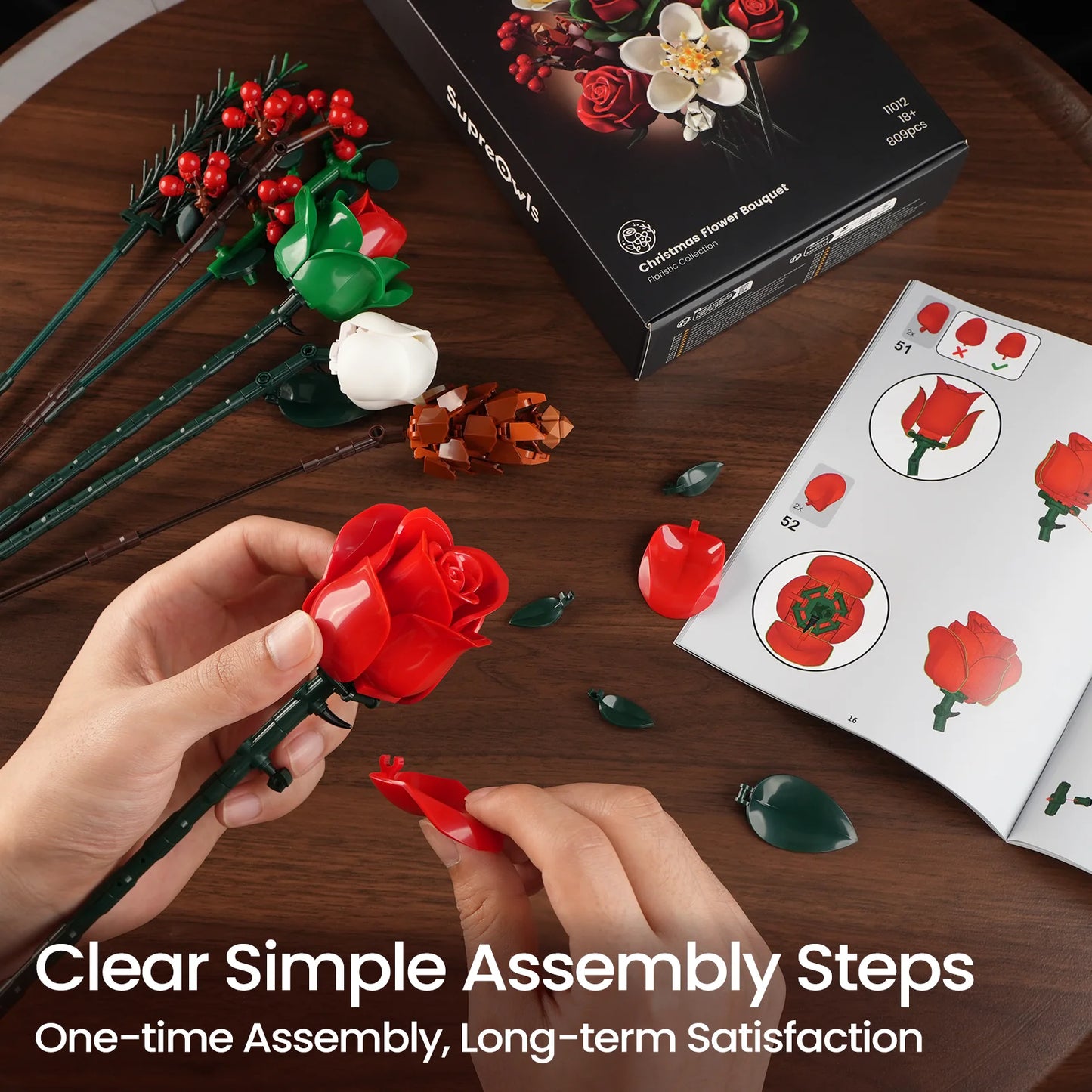 Christmas Rose Bouquet Flower Set Building Blocks