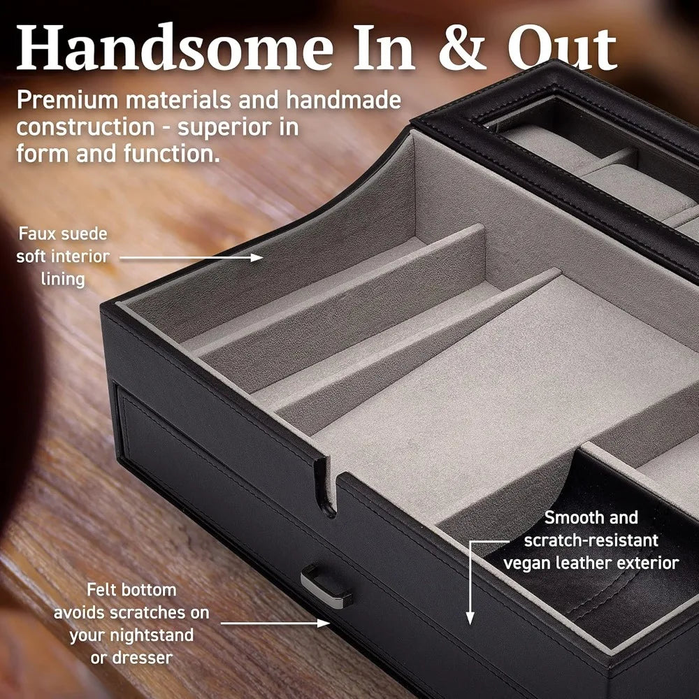 Large Leather Valet Box Organizer Charging Station