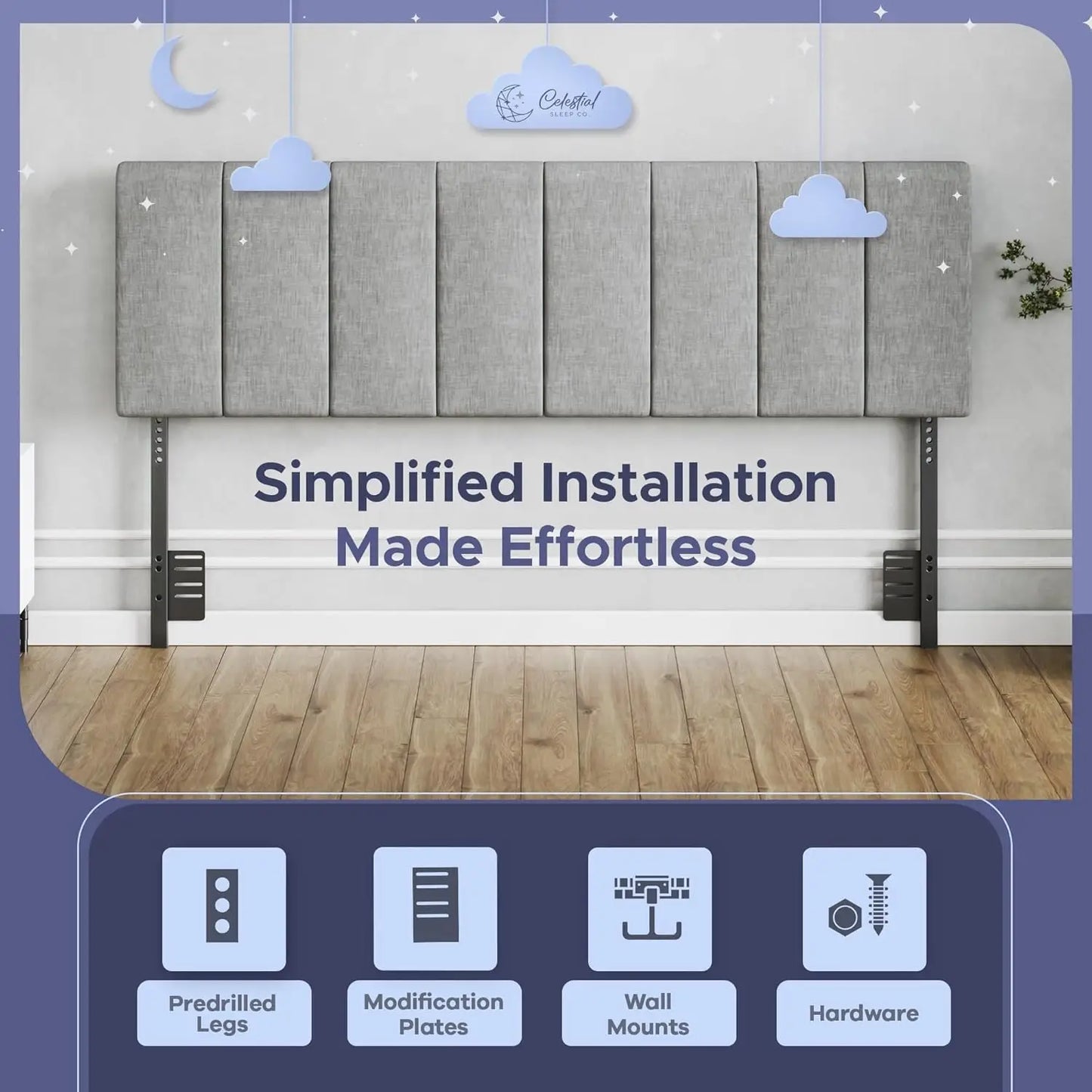 Vertical Channel-Tufted Upholstered Headboard, Wall Bed Frame