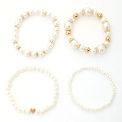 4pc Set Simple White Faux Pearls Beads
