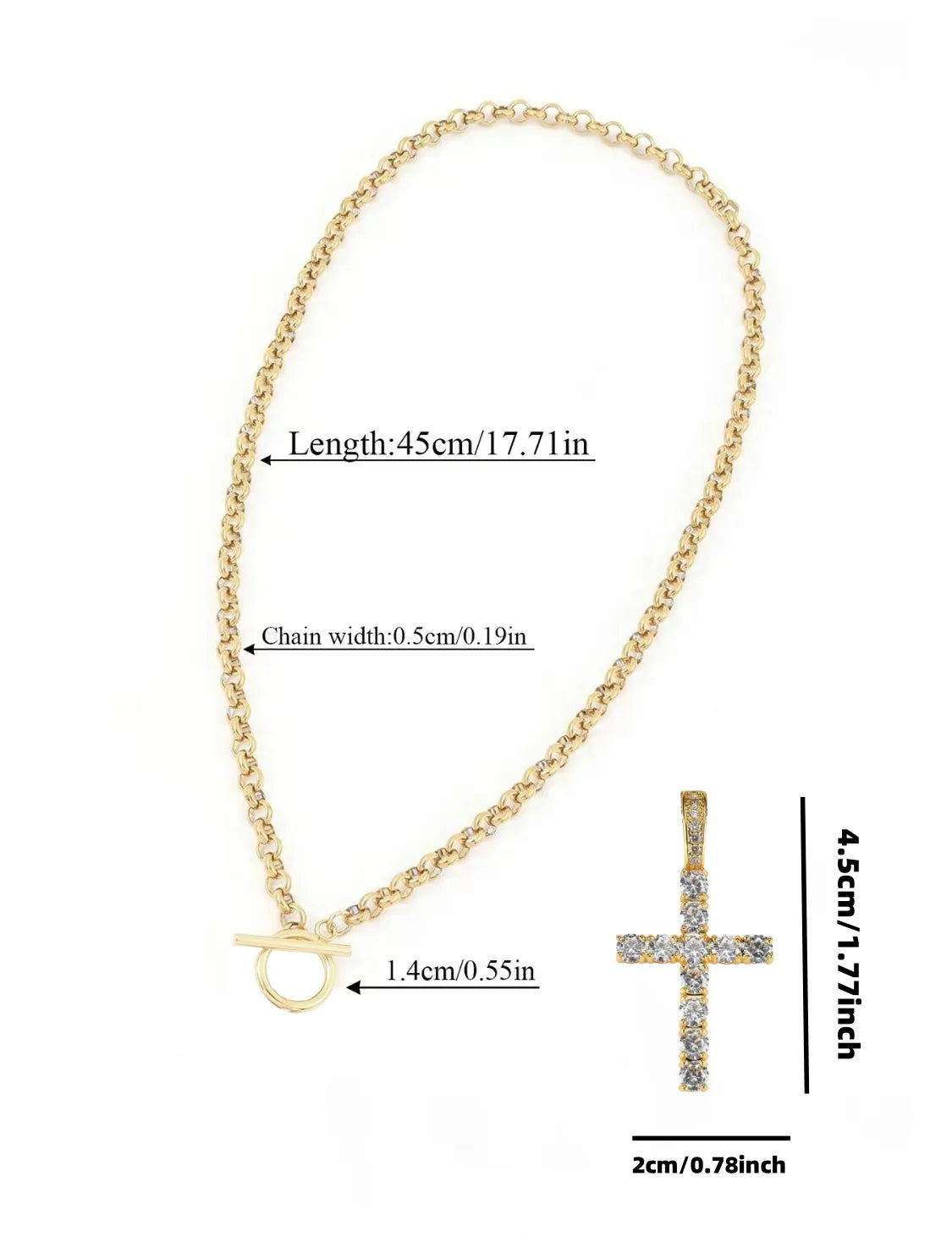 Gold-Plated Hollow Cross Pendant with Clasp