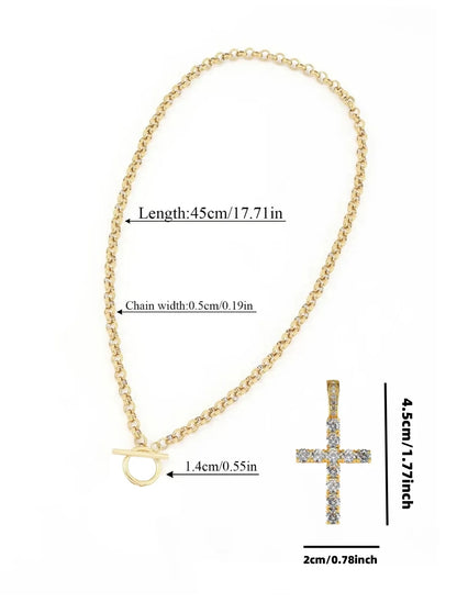 Gold-Plated Hollow Cross Pendant with Clasp