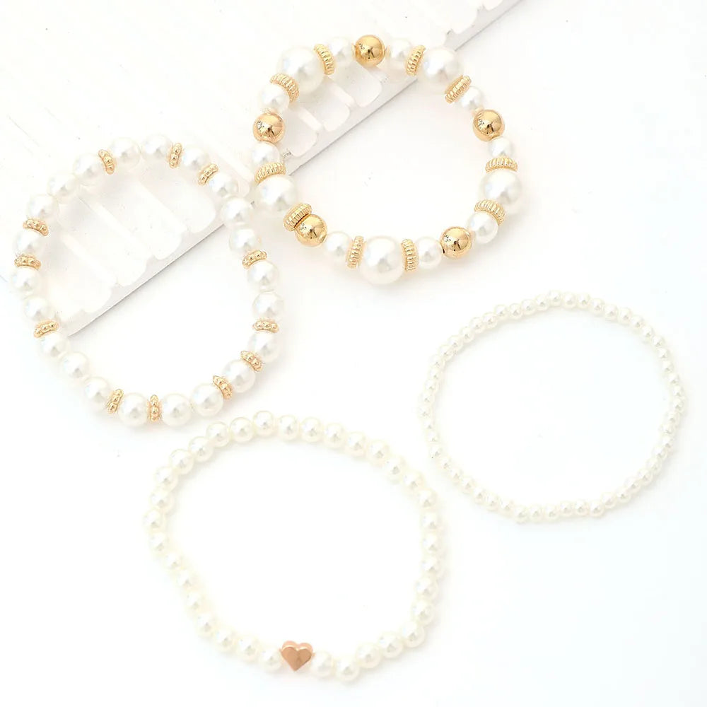 4pc Set Simple White Faux Pearls Beads