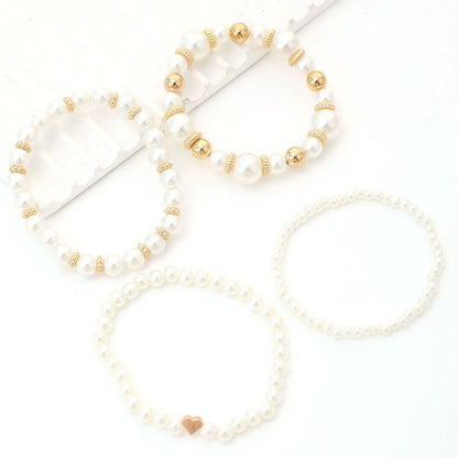 4pc Set Simple White Faux Pearls Beads