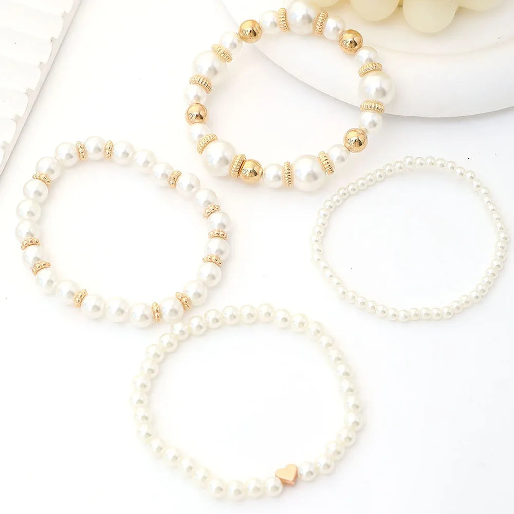 4pc Set Simple White Faux Pearls Beads