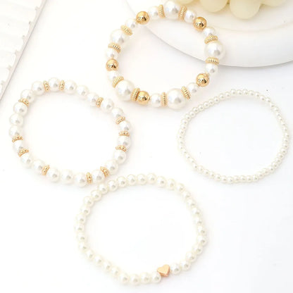 4pc Set Simple White Faux Pearls Beads