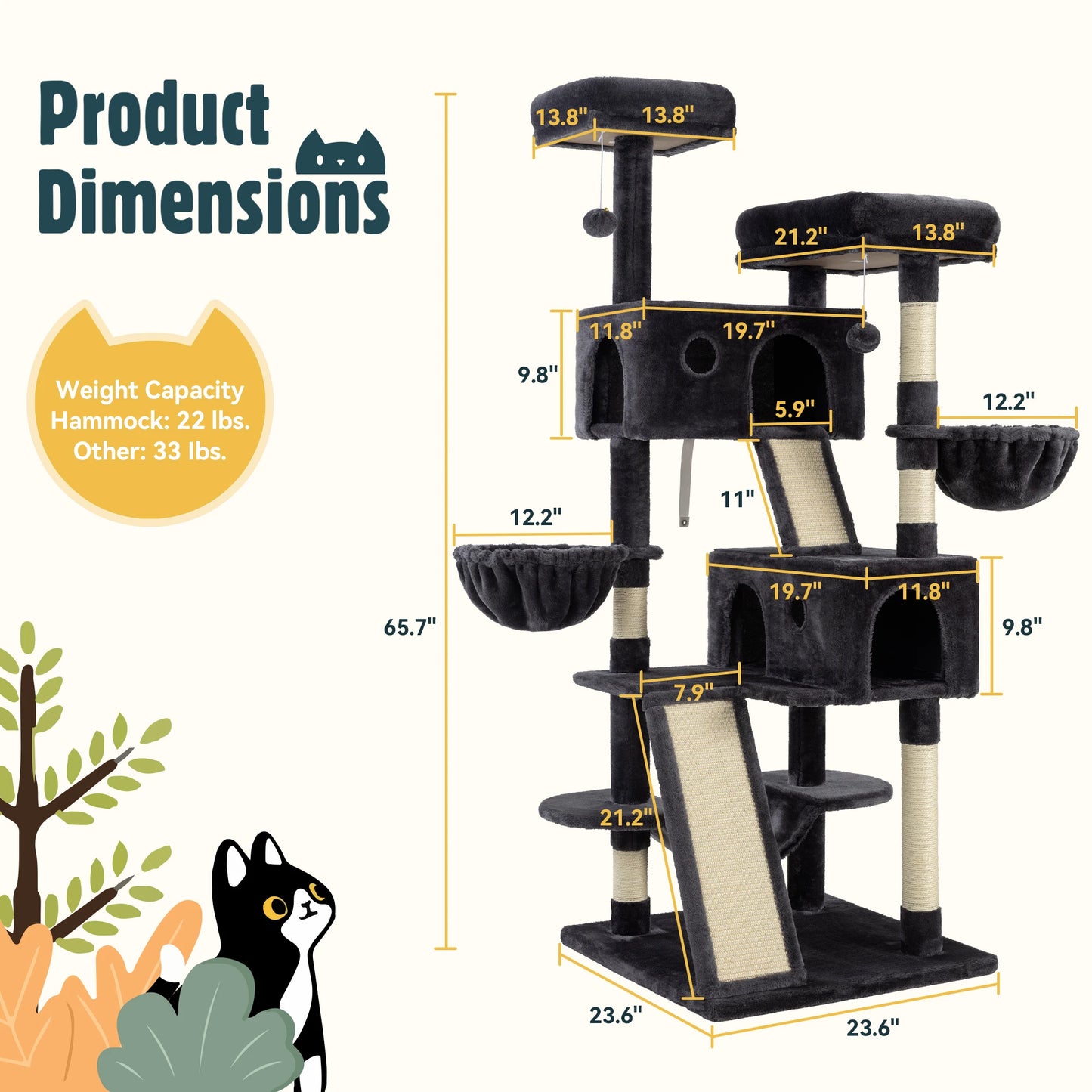 65" Multi-Level Large Cat Tree Tower
