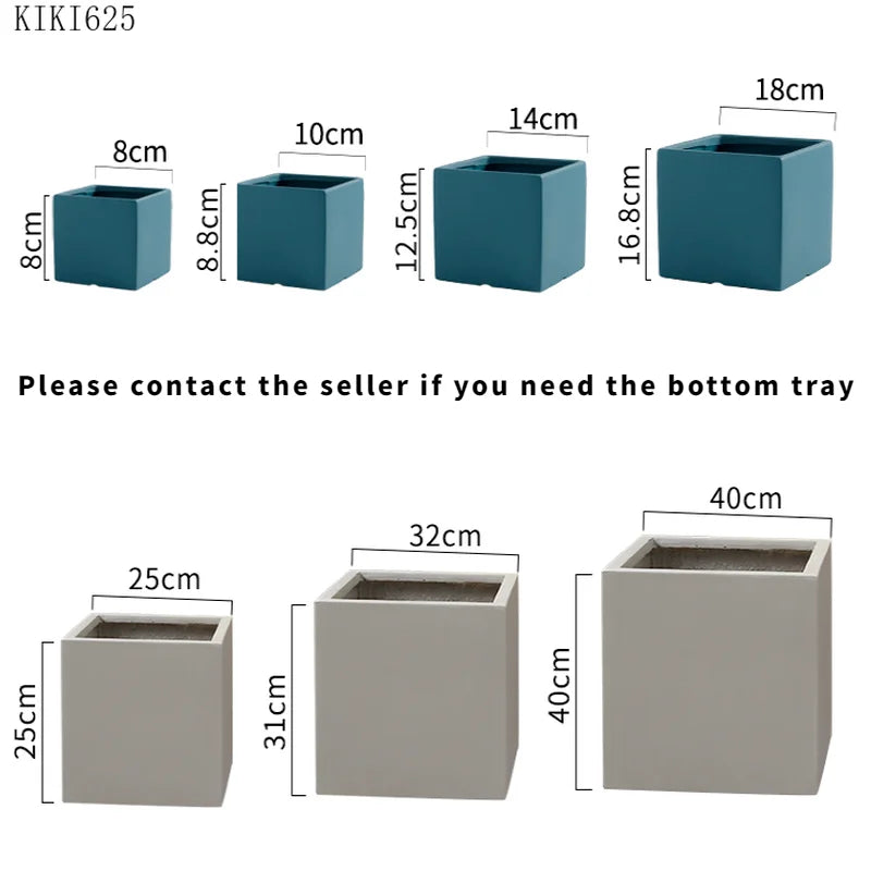 Nordic Color Square Ceramic Flowerpot Large Diameter