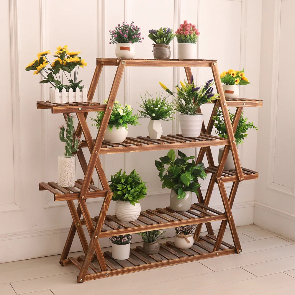 Large Triangular Wood Plant Stand Indoor 6-Tier