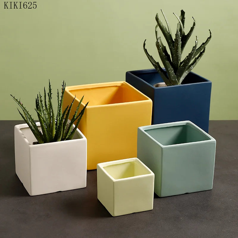 Nordic Color Square Ceramic Flowerpot Large Diameter
