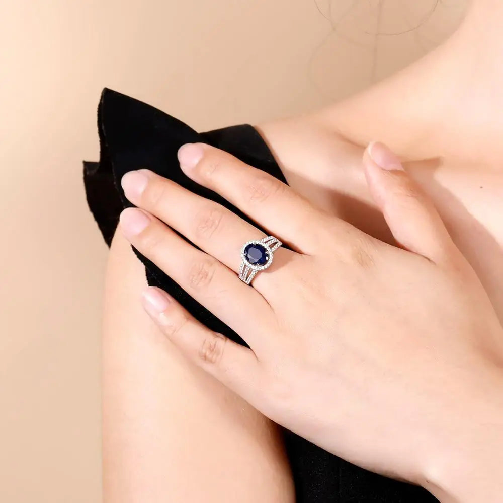 Ballet Natural Oval Blue Sapphire Rings Solid 14K 10K 18K