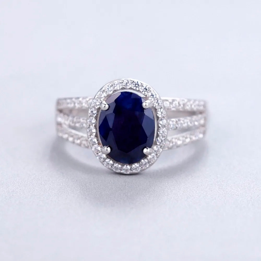 Ballet Natural Oval Blue Sapphire Rings Solid 14K 10K 18K