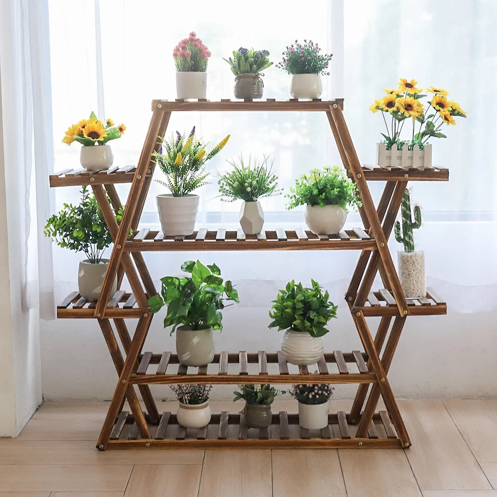 Large Triangular Wood Plant Stand Indoor 6-Tier
