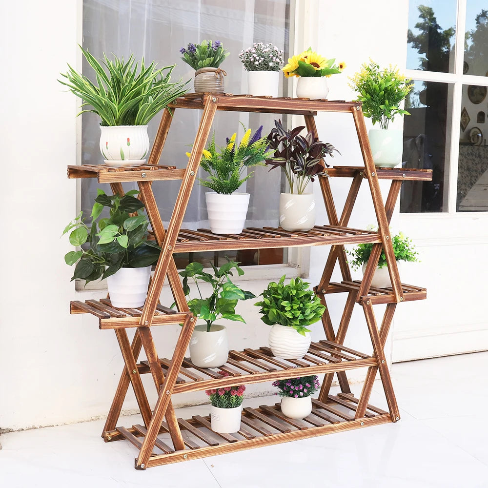 Large Triangular Wood Plant Stand Indoor 6-Tier