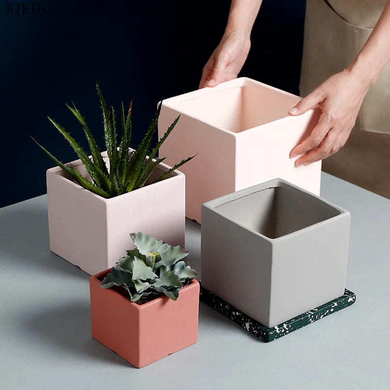 Nordic Color Square Ceramic Flowerpot Large Diameter