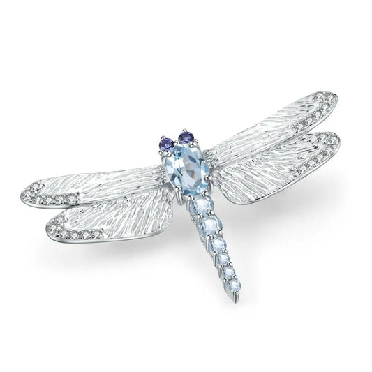 Natural Sky Blue Topaz Dragonfly Brooch Design