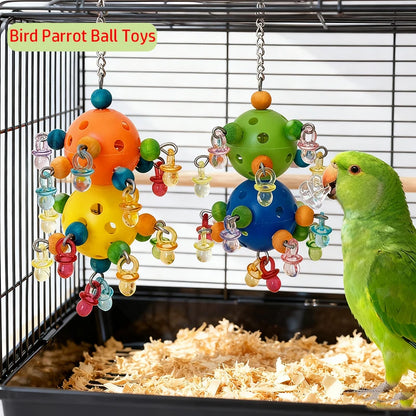 Bird Parrot Toy Colorful Bites Ball with Foraging Holes