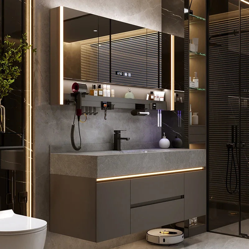 Bathroom Cabinet with Rock Plate Integrated Basin