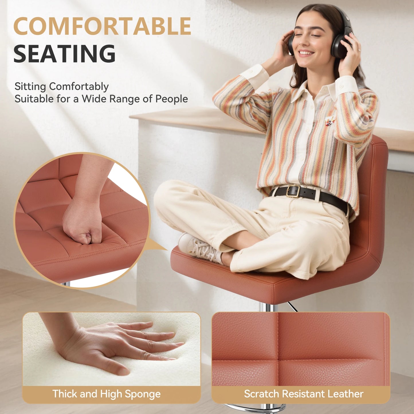 2 PCS Set Counter Stools With Footrest Adjustable