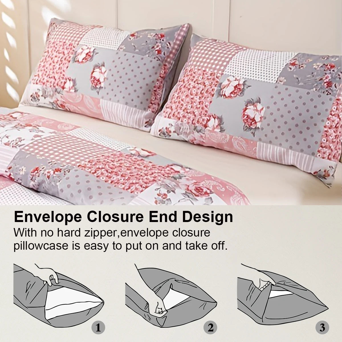 3pcs Splicing Floral Pattern Duvet Cover Set