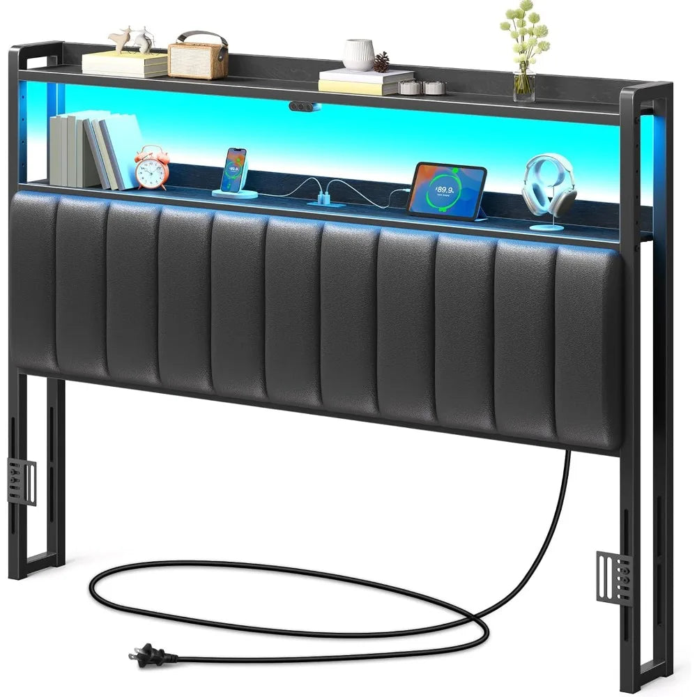 Queen Bed Headboard Storage Adjustable USB Ports