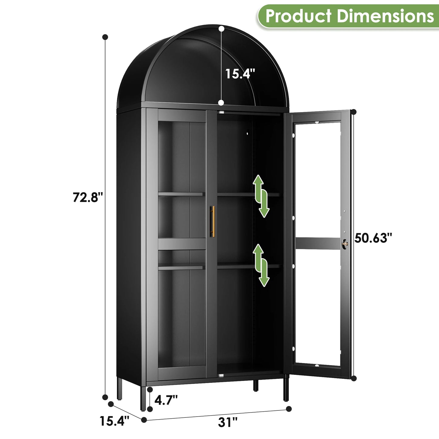 Locking 73'' Tall Metal Arched Display Cabinet