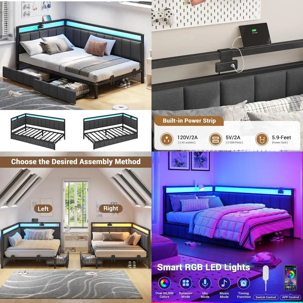 Twin Size Corner Bed Frame with Storage