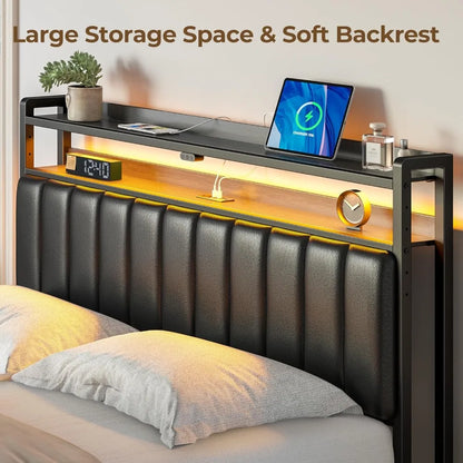 Queen Bed Headboard Storage Adjustable USB Ports