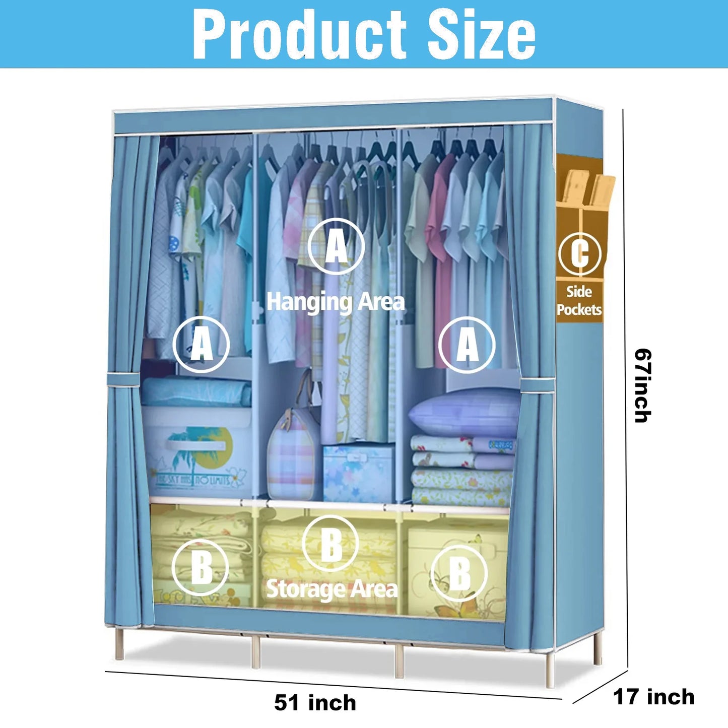 Portable Fabric Wardrobe Organizer Storage Rack