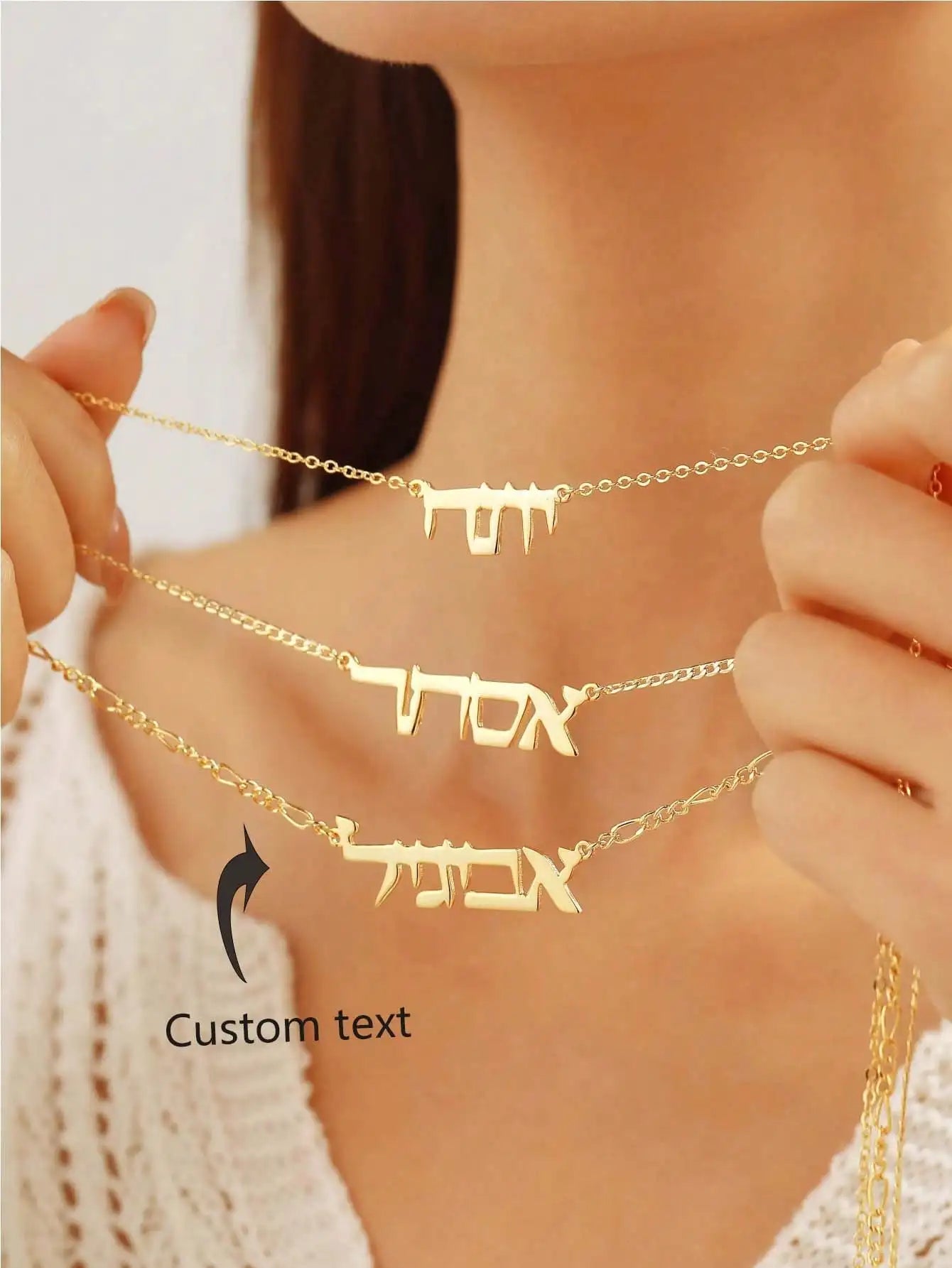 Custom Hebrew Name Necklaces Stainless Steel