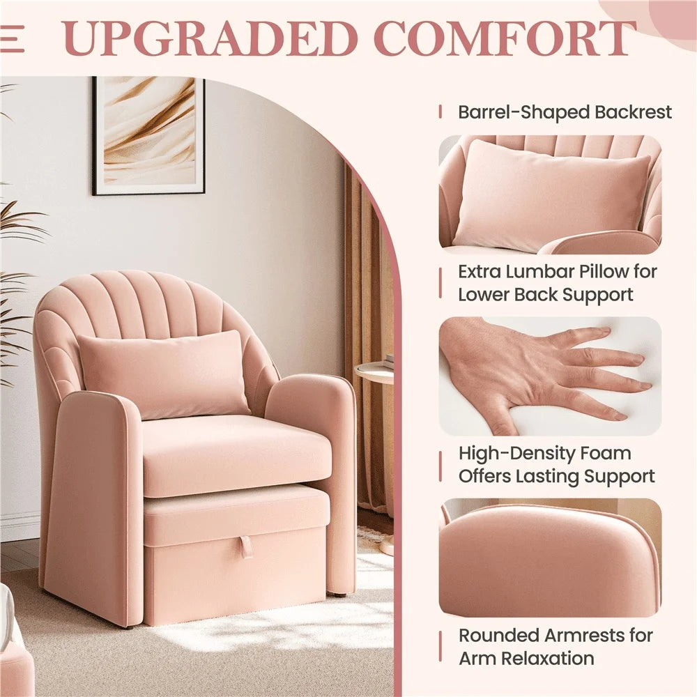 Upholstered Velvet Barrel Accent Chair with Footrest