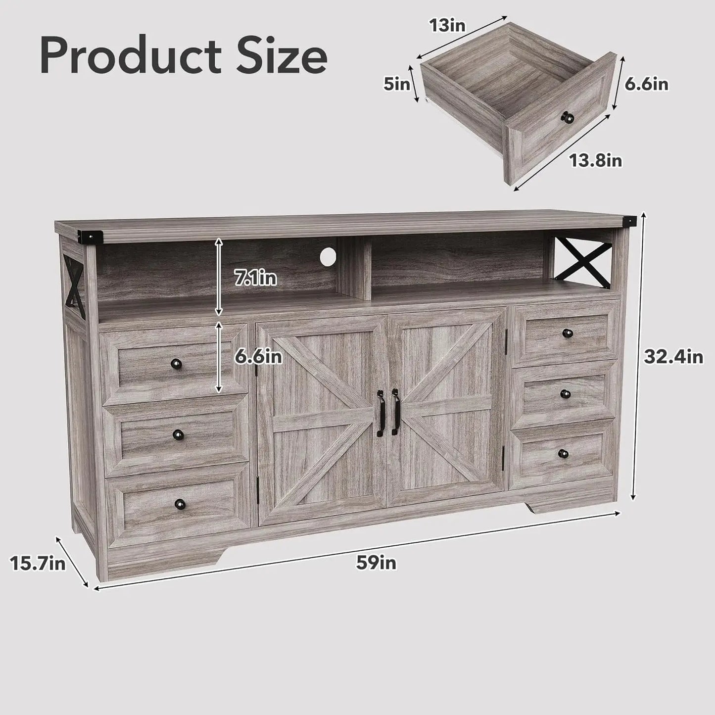 Farmhouse Sideboard Buffet Drawers/Open Shelves