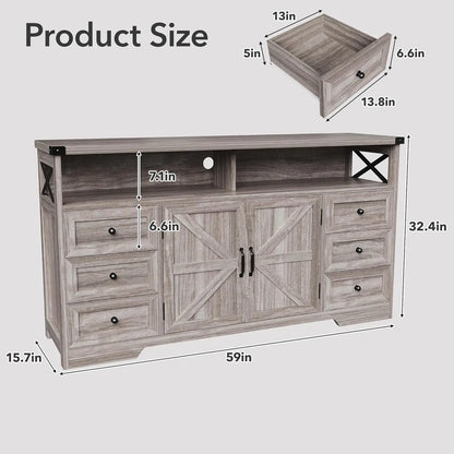 Farmhouse Sideboard Buffet Drawers/Open Shelves