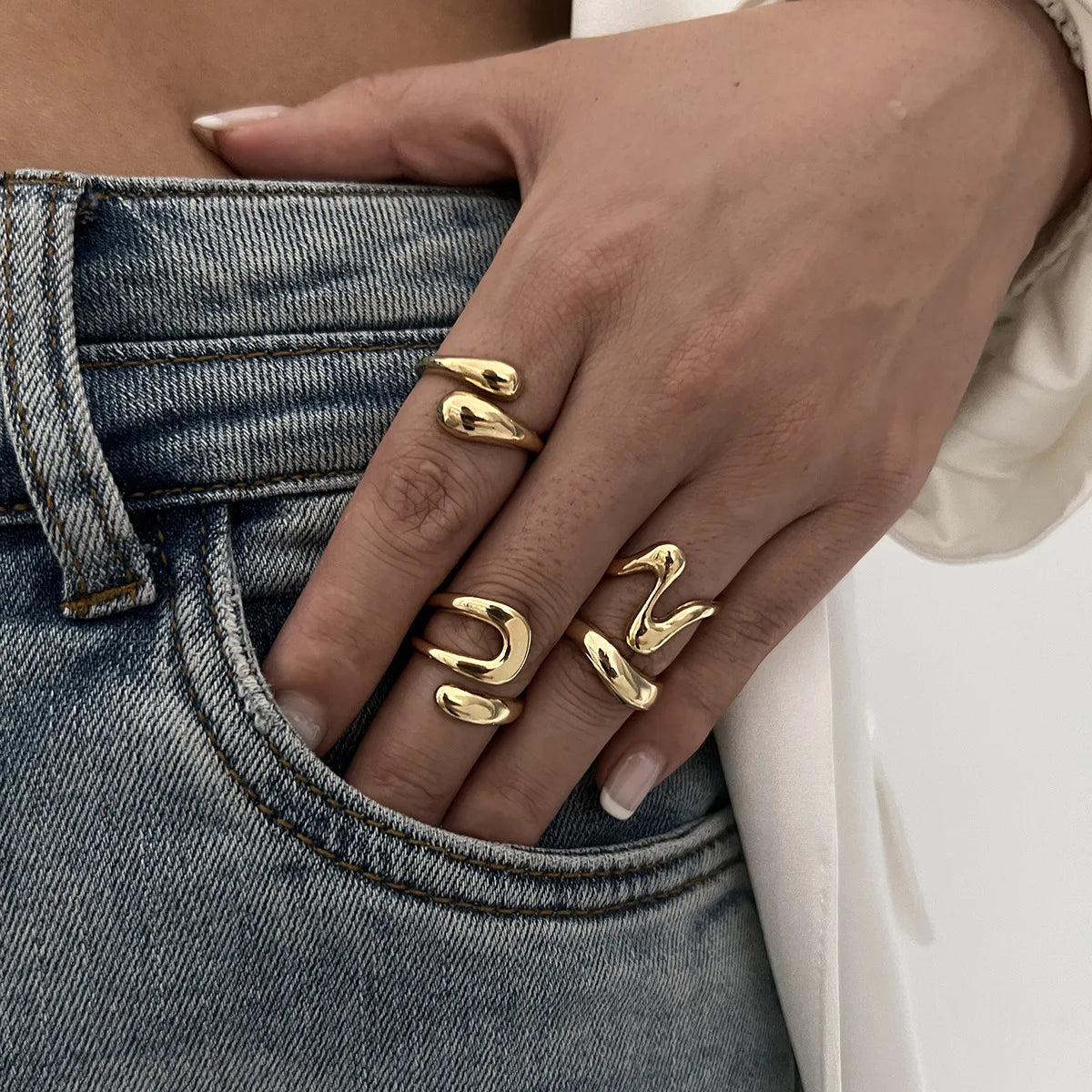 Punk Geometric Metal Irregular Rings for Wome/ Men