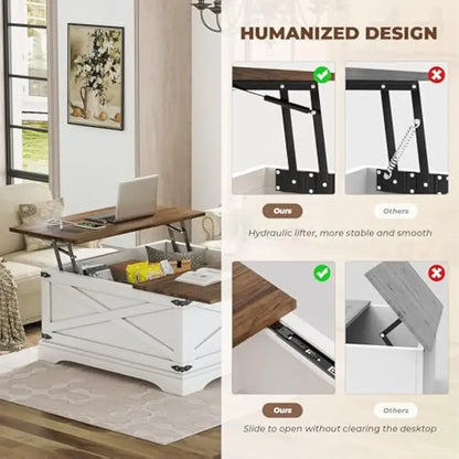 Lift Top Coffee Table, Storage Charging Port